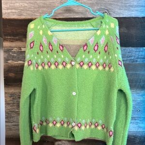 Green Patterned Women's Cardigan Sweater